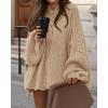imageBTFBM Cardigan Sweaters for Women 2025 Fall Clothes Lantern Long Sleeve Button Open Front Chunky Knit Oversized SweaterApricot