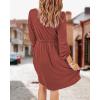 imageBTFBM Casual Fall Dresses for Women 2025 Long Sleeve Button Down Crew Neck Empire Waist A Line Mini Short HOCO DressBrick Red