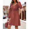 imageBTFBM Casual Fall Dresses for Women 2025 Long Sleeve Button Down Crew Neck Empire Waist A Line Mini Short HOCO DressBrick Red