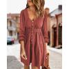 imageBTFBM Casual Fall Dresses for Women 2025 Long Sleeve Button Down Crew Neck Empire Waist A Line Mini Short HOCO DressBrick Red