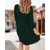imageBTFBM Casual Fall Dresses for Women 2025 Long Sleeve Button Down Crew Neck Empire Waist A Line Mini Short HOCO DressDark Green