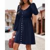 imageBTFBM Casual Fall Dresses for Women 2025 Long Sleeve Button Down Crew Neck Empire Waist A Line Mini Short HOCO DressNavy