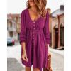 imageBTFBM Casual Fall Dresses for Women 2025 Long Sleeve Button Down Crew Neck Empire Waist A Line Mini Short HOCO DressPurple Red