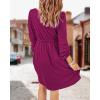 imageBTFBM Casual Fall Dresses for Women 2025 Long Sleeve Button Down Crew Neck Empire Waist A Line Mini Short HOCO DressPurple Red