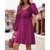 imageBTFBM Casual Fall Dresses for Women 2025 Long Sleeve Button Down Crew Neck Empire Waist A Line Mini Short HOCO DressPurple Red