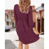 imageBTFBM Casual Fall Dresses for Women 2025 Long Sleeve Button Down Crew Neck Empire Waist A Line Mini Short HOCO DressWine Red