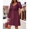 imageBTFBM Casual Fall Dresses for Women 2025 Long Sleeve Button Down Crew Neck Empire Waist A Line Mini Short HOCO DressWine Red