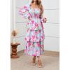 imageBTFBM Fall Dresses for Women 2025 Floral Long Sleeve Smocked Square Neck Casual Ruffle Tiered Flowy Wedding Guest DressFloral Light Blue Pink
