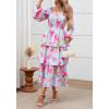 imageBTFBM Fall Dresses for Women 2025 Floral Long Sleeve Smocked Square Neck Casual Ruffle Tiered Flowy Wedding Guest DressFloral Light Blue Pink