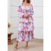 imageBTFBM Fall Dresses for Women 2025 Floral Long Sleeve Smocked Square Neck Casual Ruffle Tiered Flowy Wedding Guest DressFloral Light Blue Pink