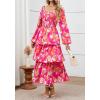 imageBTFBM Fall Dresses for Women 2025 Floral Long Sleeve Smocked Square Neck Casual Ruffle Tiered Flowy Wedding Guest DressFloral Rose Red Red