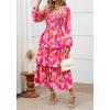 imageBTFBM Fall Dresses for Women 2025 Floral Long Sleeve Smocked Square Neck Casual Ruffle Tiered Flowy Wedding Guest DressFloral Rose Red Red