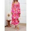 imageBTFBM Fall Dresses for Women 2025 Floral Long Sleeve Smocked Square Neck Casual Ruffle Tiered Flowy Wedding Guest DressFloral Rose Red Red