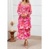 imageBTFBM Fall Dresses for Women 2025 Floral Long Sleeve Smocked Square Neck Casual Ruffle Tiered Flowy Wedding Guest DressFloral Rose Red Red