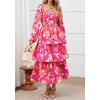 imageBTFBM Fall Dresses for Women 2025 Floral Long Sleeve Smocked Square Neck Casual Ruffle Tiered Flowy Wedding Guest DressFloral Rose Red Red