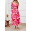 imageBTFBM Fall Dresses for Women 2025 Floral Long Sleeve Smocked Square Neck Casual Ruffle Tiered Flowy Wedding Guest DressFloral Rose Red Red