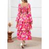 imageBTFBM Fall Dresses for Women 2025 Floral Long Sleeve Smocked Square Neck Casual Ruffle Tiered Flowy Wedding Guest DressFloral Rose Red Red