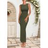 imageBTFBM Formal Wedding Guest Dresses for Women Summer Fall 2025 Sleeveless Ruched Bodycon Mesh Elegant Maxi Cocktail DressArmy Green