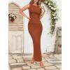 imageBTFBM Formal Wedding Guest Dresses for Women Summer Fall 2025 Sleeveless Ruched Bodycon Mesh Elegant Maxi Cocktail DressCaramel