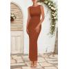 imageBTFBM Formal Wedding Guest Dresses for Women Summer Fall 2025 Sleeveless Ruched Bodycon Mesh Elegant Maxi Cocktail DressCaramel