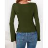 imageBTFBM Long Sleeve Shirts for Women 2025 Fall Y2K Clothes Casual Solid Color Boat Neck Bell Sleeve Fitted Going Out TopsArmy Green