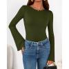 imageBTFBM Long Sleeve Shirts for Women 2025 Fall Y2K Clothes Casual Solid Color Boat Neck Bell Sleeve Fitted Going Out TopsArmy Green