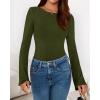 imageBTFBM Long Sleeve Shirts for Women 2025 Fall Y2K Clothes Casual Solid Color Boat Neck Bell Sleeve Fitted Going Out TopsArmy Green