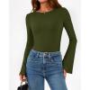 imageBTFBM Long Sleeve Shirts for Women 2025 Fall Y2K Clothes Casual Solid Color Boat Neck Bell Sleeve Fitted Going Out TopsArmy Green