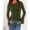 imageBTFBM Long Sleeve Shirts for Women 2025 Fall Y2K Clothes Casual Solid Color Boat Neck Bell Sleeve Fitted Going Out TopsArmy Green