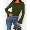 imageBTFBM Long Sleeve Shirts for Women 2025 Fall Y2K Clothes Casual Solid Color Boat Neck Bell Sleeve Fitted Going Out TopsArmy Green