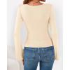 imageBTFBM Long Sleeve Shirts for Women 2025 Fall Y2K Clothes Casual Solid Color Boat Neck Bell Sleeve Fitted Going Out TopsBeige
