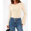 imageBTFBM Long Sleeve Shirts for Women 2025 Fall Y2K Clothes Casual Solid Color Boat Neck Bell Sleeve Fitted Going Out TopsBeige