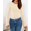 imageBTFBM Long Sleeve Shirts for Women 2025 Fall Y2K Clothes Casual Solid Color Boat Neck Bell Sleeve Fitted Going Out TopsBeige