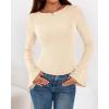 imageBTFBM Long Sleeve Shirts for Women 2025 Fall Y2K Clothes Casual Solid Color Boat Neck Bell Sleeve Fitted Going Out TopsBeige