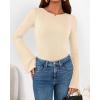 imageBTFBM Long Sleeve Shirts for Women 2025 Fall Y2K Clothes Casual Solid Color Boat Neck Bell Sleeve Fitted Going Out TopsBeige