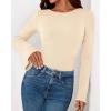 imageBTFBM Long Sleeve Shirts for Women 2025 Fall Y2K Clothes Casual Solid Color Boat Neck Bell Sleeve Fitted Going Out TopsBeige