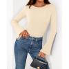 imageBTFBM Long Sleeve Shirts for Women 2025 Fall Y2K Clothes Casual Solid Color Boat Neck Bell Sleeve Fitted Going Out TopsBeige