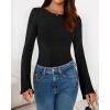 imageBTFBM Long Sleeve Shirts for Women 2025 Fall Y2K Clothes Casual Solid Color Boat Neck Bell Sleeve Fitted Going Out TopsBlack