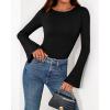 imageBTFBM Long Sleeve Shirts for Women 2025 Fall Y2K Clothes Casual Solid Color Boat Neck Bell Sleeve Fitted Going Out TopsBlack
