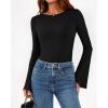 imageBTFBM Long Sleeve Shirts for Women 2025 Fall Y2K Clothes Casual Solid Color Boat Neck Bell Sleeve Fitted Going Out TopsBlack