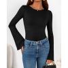 imageBTFBM Long Sleeve Shirts for Women 2025 Fall Y2K Clothes Casual Solid Color Boat Neck Bell Sleeve Fitted Going Out TopsBlack