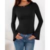 imageBTFBM Long Sleeve Shirts for Women 2025 Fall Y2K Clothes Casual Solid Color Boat Neck Bell Sleeve Fitted Going Out TopsBlack