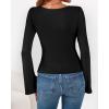 imageBTFBM Long Sleeve Shirts for Women 2025 Fall Y2K Clothes Casual Solid Color Boat Neck Bell Sleeve Fitted Going Out TopsBlack