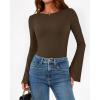 imageBTFBM Long Sleeve Shirts for Women 2025 Fall Y2K Clothes Casual Solid Color Boat Neck Bell Sleeve Fitted Going Out TopsBrown