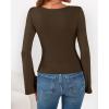 imageBTFBM Long Sleeve Shirts for Women 2025 Fall Y2K Clothes Casual Solid Color Boat Neck Bell Sleeve Fitted Going Out TopsBrown