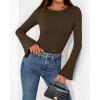 imageBTFBM Long Sleeve Shirts for Women 2025 Fall Y2K Clothes Casual Solid Color Boat Neck Bell Sleeve Fitted Going Out TopsBrown