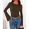 imageBTFBM Long Sleeve Shirts for Women 2025 Fall Y2K Clothes Casual Solid Color Boat Neck Bell Sleeve Fitted Going Out TopsBrown