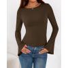 imageBTFBM Long Sleeve Shirts for Women 2025 Fall Y2K Clothes Casual Solid Color Boat Neck Bell Sleeve Fitted Going Out TopsBrown
