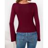 imageBTFBM Long Sleeve Shirts for Women 2025 Fall Y2K Clothes Casual Solid Color Boat Neck Bell Sleeve Fitted Going Out TopsBurgundy