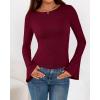 imageBTFBM Long Sleeve Shirts for Women 2025 Fall Y2K Clothes Casual Solid Color Boat Neck Bell Sleeve Fitted Going Out TopsBurgundy